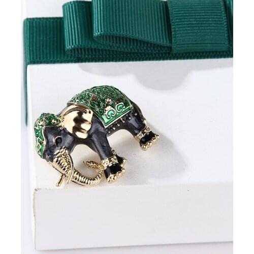 Blue Texture Enamel Elephant Shape Brooch Crystal Pins Brooches Scarf Jewelry