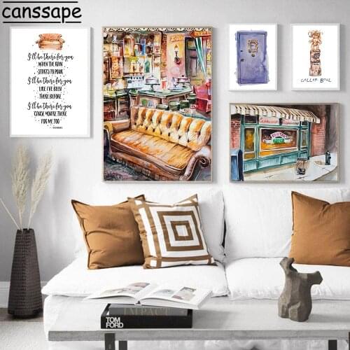 Sitcom Central Perk Couch Painting Poster Friends Tv Show Decoration Print Funny Quotes Wall Art Decorative Picture Home Decor