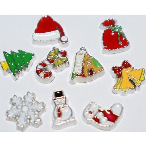 Merry Christmas Snowman Tree Bell Hat Candy Red Packet House Mixed Floating Charms DIY Locket Accessories Jewelry Making