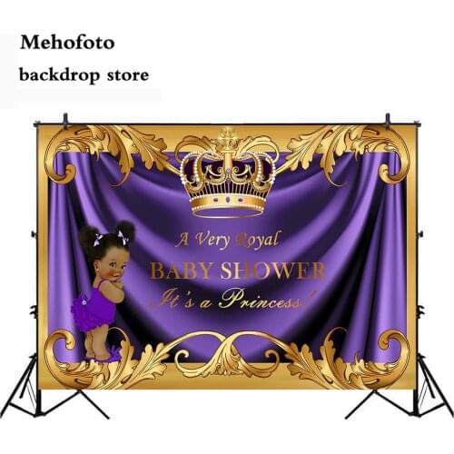 Mehofoto Royal Baby Shower Backdrop Little Princess Purple Crown Photography Background Vinyl Royal Purple Gold Baby Shower 939