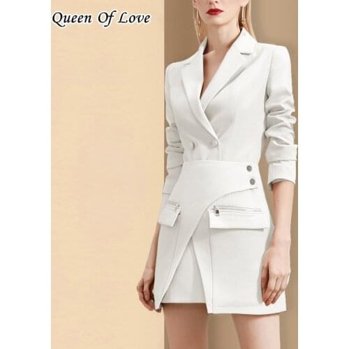High Quality Luxury Office Lady Work Wear Blazer Skirt Suit 2021 New 2 Piece Set Women Top Dress Irregular Pocket Skirts Outfit