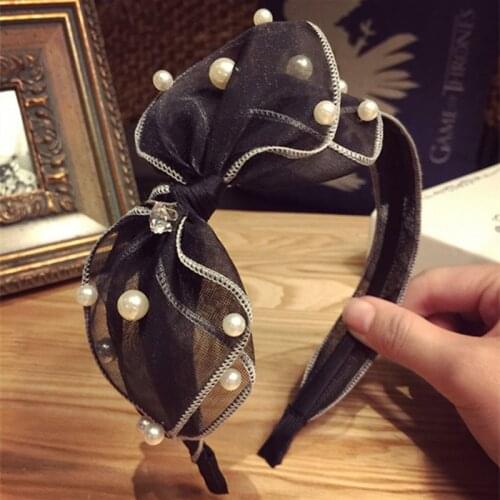 Korean cloth art lace gauze floral multi-layer big bow hair clip with wide edge and tooth hair band, head pressure hair