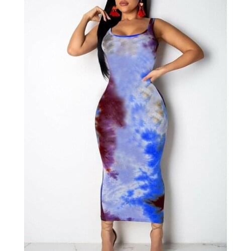 Womens Bodycon Blooming Effect Sleeveless Dress New Lady Summer O neck Graffiti Vogue Party Cocktail Club Dresses Fashion