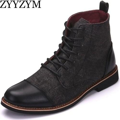 ZYYZYM Men Ankle Boots Spring Autumn Casual Lace Up shoes Booties Oxfords Fashion Leather Boots Men Boots Large Size 39-48