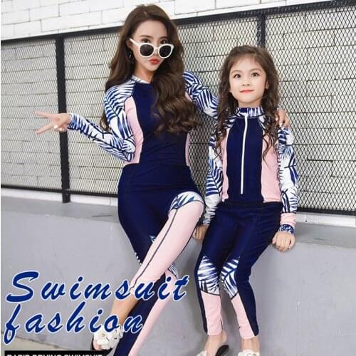 1pc UPF 50+ Lycra Diving Suit mother daughter one piece rash guard women girls Quick dry long sleeve beach surf suit family