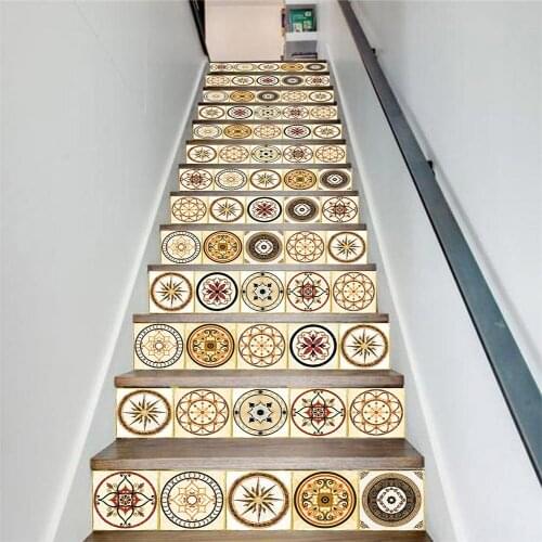 13pcs Self-adhesive innovative pvc stairs stickers European pattern DIY yellow Brick pattern home waterproof wall stickers