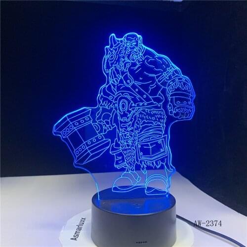 3D Illusion WOW World of Warcraft Orgrim Tribal Signs 7 Color Desk Table Night Light Lamp Kids Children Holiday Gift AW-2374