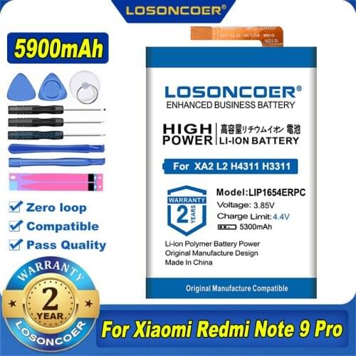 100% Original LOSONCOER 5900mAh LIP1654ERPC Mobile Phone Battery For Sony Xperia XA2 L2 H4311 H3311 H4331