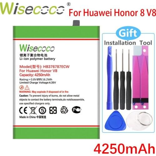 Wisecoco 4250mAh HB376787ECW Battery For Huawei Honor 8 Huawei V8 Phone In Stock Battery+Tracking Number
