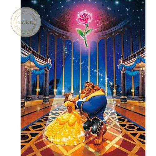 Xaviera 5D Diy Beauty and The Beast Diamond Painting Cartoon Princess Rose Full Drill Cross Stitch Kits Rinestone Embroidery