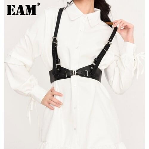 [EAM] Pu Leather Black Brief Tempearment Strap Belt Personality Women New Fashion Tide All-match Spring Autumn 2021 LD010301