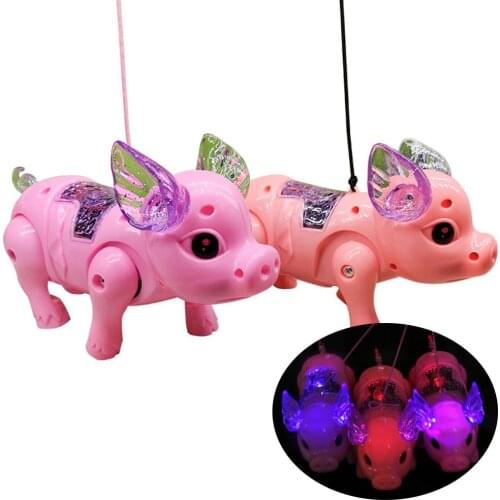 Electric LED Lighting Musical Pig Animal with Leash Walking Toy Kids Xmas Gift Electronics Robot Gift Children Birthday Present