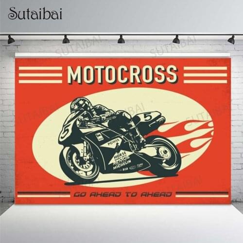 Motocross Photo Background Fire Wheel Motorcycles Racing Photography Backdrop Photocall Birthday Party Customized Poster Banner