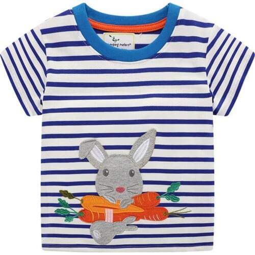 Jumping Meters Summer Tees With Animals Applique Fashion Childrens T shirts Short Sleeve Shirts Girls Wear