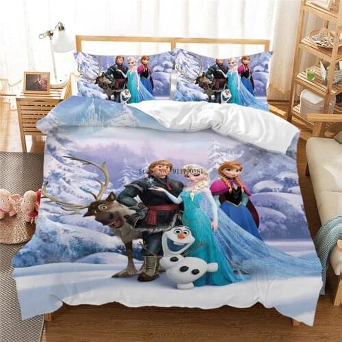 Disney Animation Frozen Anna Elsa Snowbo Print Blue Duvet Quilt Cover Pillowcase Children Adult Bedroom Decor Home Fabric