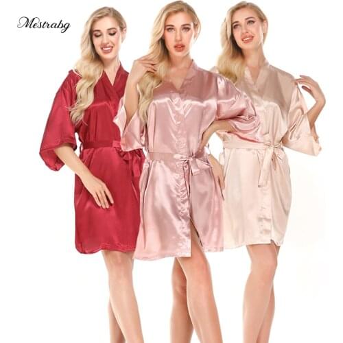 Plain Satin Robes rose gold champagne silver Kimono bathrobe Women Simplicity short Pajamas turquoise blue Wedding Party robes