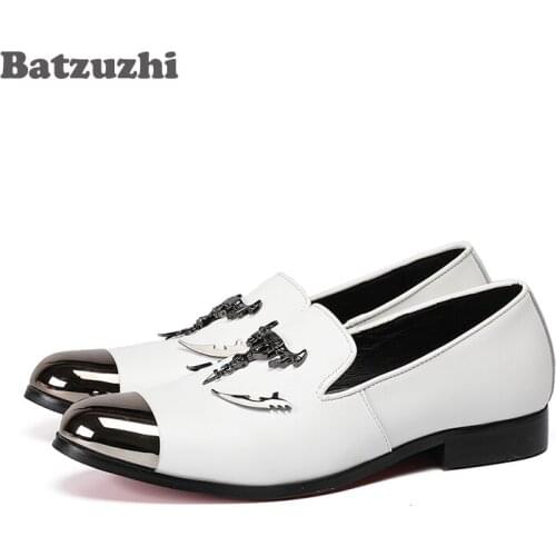 Italian Luxury Men Shoes Silver Top and Metal Toe Mens Dress Shoes Genuine Leather Men Shoes White Wedding Flats Men,US12 EU46