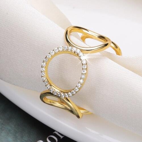 Classic Geometric Circle Hollow Zircon Adjustable Rings For Women Gold Stainless Steel Minimalist Jewelry Couple Wedding Gifts