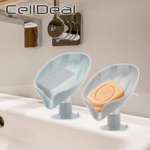 Lotus Leaf-Shaped Soap Dish Box Soap Holder Creative Bathroom Storage Soap Box No Take Up Space Suction Cup Standing Soap Box