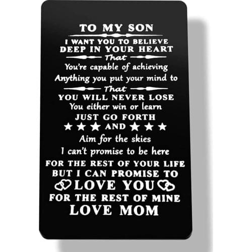 To My Son Engraved Wallet Card Insert for Son from Mom,Inspirational Gift,Mini Love Note to Son Graduation Gift DIY Custom