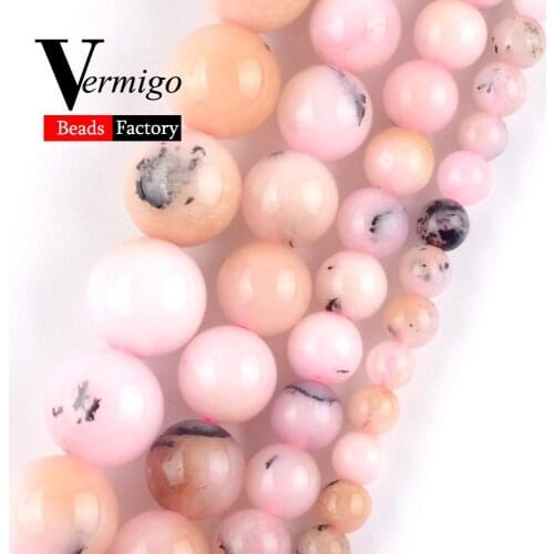 Natural Mineral Gem Pink Opal Round Beads For Needlework Jewelry Making 4 6 8 10mm Charm Spacer Beads Diy Bracelet Necklace 15"
