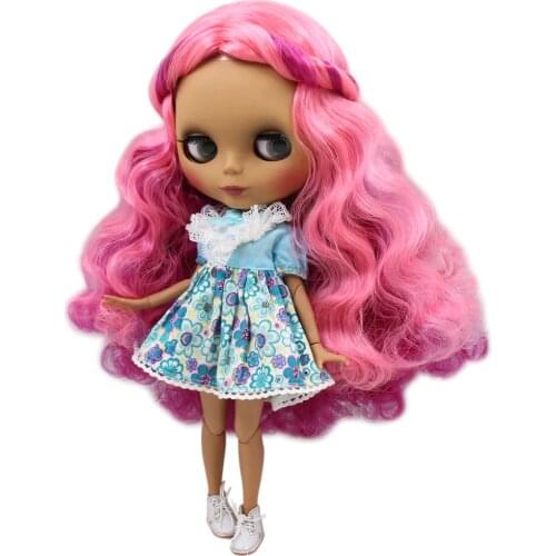 ICY DBS Blyth doll No.BL2264/2137/2369 Rose mixed hair without bangs JOINT body Black skin Matte face 1/6 BJD