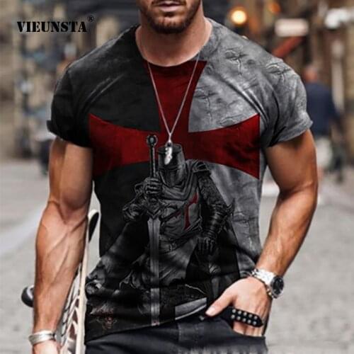 Summer Armor Warrior Print Pattern T Shirt For Men Vintage O Neck Short Sleeve Sexy T-Shirts Harajuku Oversized Tee Men Clothing
