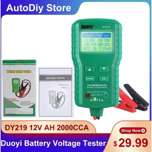 Duoyi DY219 12V MultiFunction Car Voltage Battery Tester Analyzer Loading Charging Digital Automative Diagnostic Tool AH 2000CCA