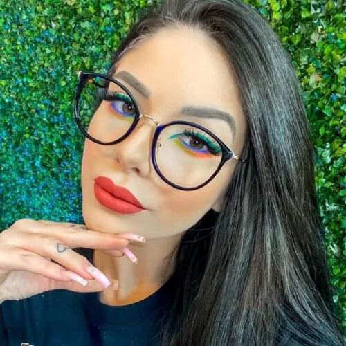 Fashion Black Round Glasses Computer Reduce Fatigue Anti Blue Light Eyeglass Frame Women 2021 Trend Office Supplies Accessories