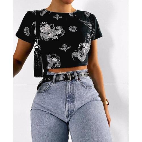 Rainbowwaves 2021 Summer Women New Design Vest Contrast Color Eight-Diagram Print Crop Top