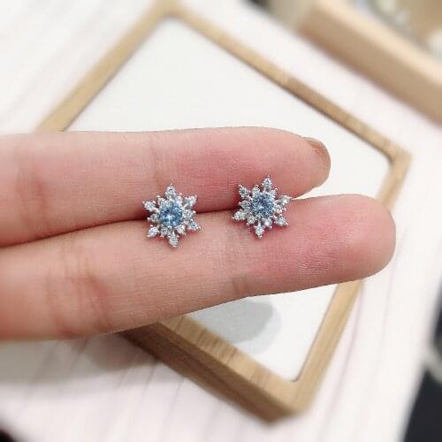 925 Sterling Silver Micro Zircon Snowflake Stud Earrings For Women Girls Wedding Christmas Jewelry eh497