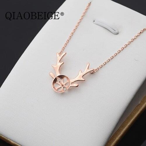 QIAOBEIGE 925 fashion wedding accessory mounting sterling silver jewelry fresh water pearl deer shape necklace pearl accessory