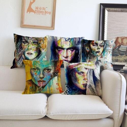 Painted Cartoon character cushion cover Pillow linen fantasy illustration Home sofa Decoration cushions covers Pillowcase