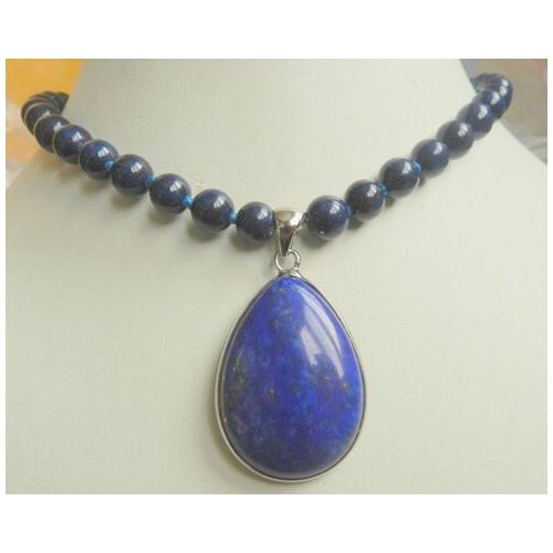 New 8mm Natural Egyptians Lapiss Lazulis 28x36mm Pendant Necklace 18 "One>>> women jewerly Free shipping