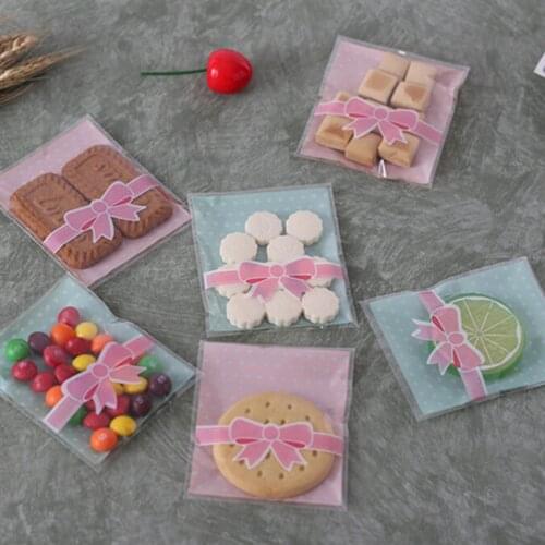 New Lovely Cartoon Bowknot Cookie Packaging Clear Bags Self-adhesive Bags for Biscuits Snack Baking