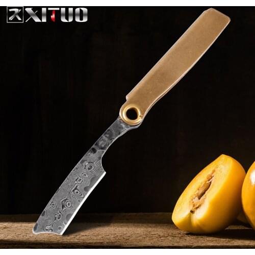XITUO Damascus Steel Paring Knife Mini Razor Camping Portable Pocket Knife Pendant Keychain Folding Knife Kitchen Outdoor Tools