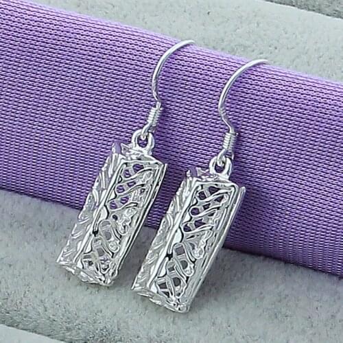 Retro Pure Silver Jewelry 925 Sterling Silver Earrings Simple Fashion Hollow Round Circle Drop Earrings For Women/Girls