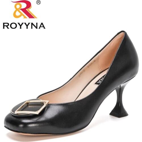 ROYYNA 2021 New Designers Genuine Leather Square Toe High Heel Fashion All-match Casual Shoes Women Office Dress Pumps Feminimo