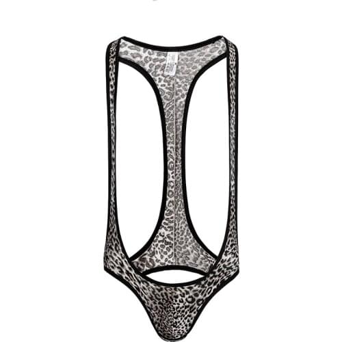 Sexy Men Onesies Leopard Sexy Pajamas Open Butt Bodysuit Lungewear Body Stocking Man Jumpsuit Wresting Shapper Gay Jumpsuit