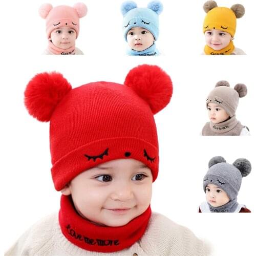 New Baby Hat Infant Boys Girls Autumn Winter Outdoor Warm Cute Windproof Hat Scarf Set Photo Props Baby Baptism Supplies