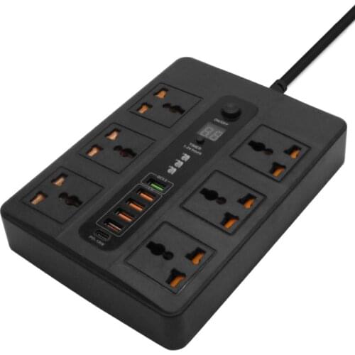 Smart 24 Hours Timer ON/OFF Power Strip Socket 6AC Universal 5USB Outlets PD 18W QC3.0 Charger Ports Extension Socket
