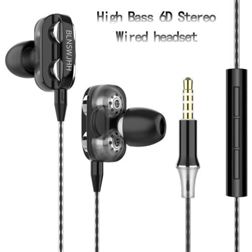 Stereo High Bass 6D Headphone In-Ear 3.5MM Wired Earphones Metal HIFI Earpiece With Microphone For Xiaomi Samsung Huawei Phones