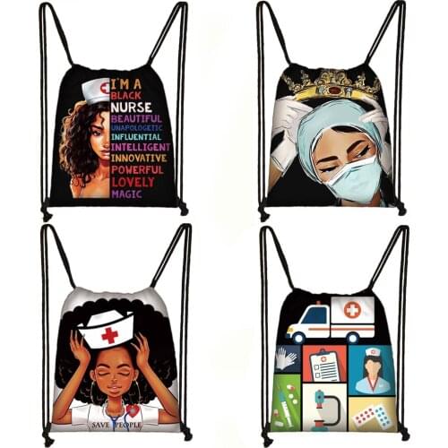 Black Nurse Drawstring Bag Afro Women Fashion Travel Bag American Africa Ladies drawstring bags convenient Student Backpack