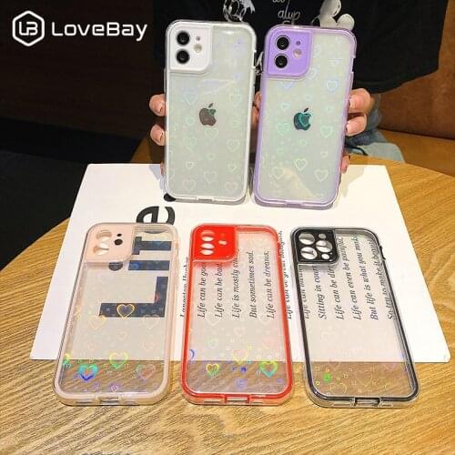 Candy Color Gradient Laser Love Heart Lens Protected Phone Case For iPhone 11 12 Pro Max X XR XS 7 8 Plus SE 2020 Soft TPU Coque