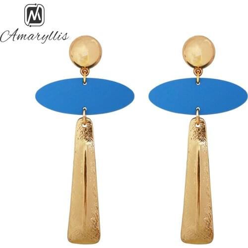 Amaiyllis Exaggerated Metal Resin Maxi Statement Dangle Earrings For Women Chunky Geo Pendant Earrings 2 Tone Color Earrings