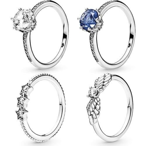 925 Sterling Silver Celestial Stars With Crystal pandora Rings For Women Wedding Party Jewelry