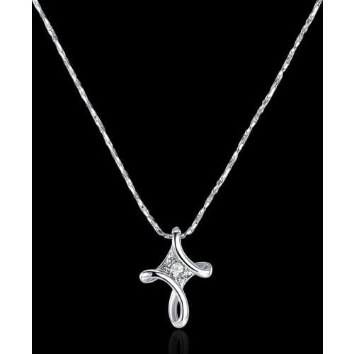 New Charms 925 sterling silver Platinum fine Crystal Cross Pendant Necklaces for woman man fashion Jewelry party wedding gifts