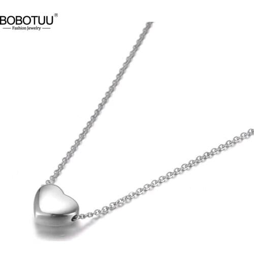 BOBOTUU Classic Titanium Stainless Steel Love Heart Charm Pendant Necklaces Rose Gold Chain Wedding Necklace For Women BN19086