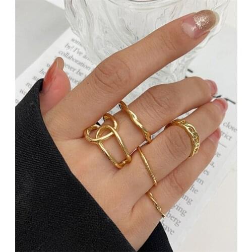 Punk Ring Set Cross Metal Gold Color Hip Pop Heart For Women Vintage Geometric Chunky Chain Knuckle Joint Rings Jewelry Gift