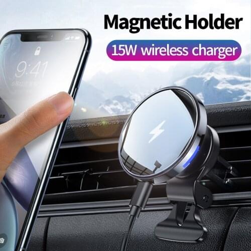 15W Qi Magnetic Car Phone Holder Wireless Charger Car Mount for iPhone12 pro Air Vent Mount car charger wireless Phone holder